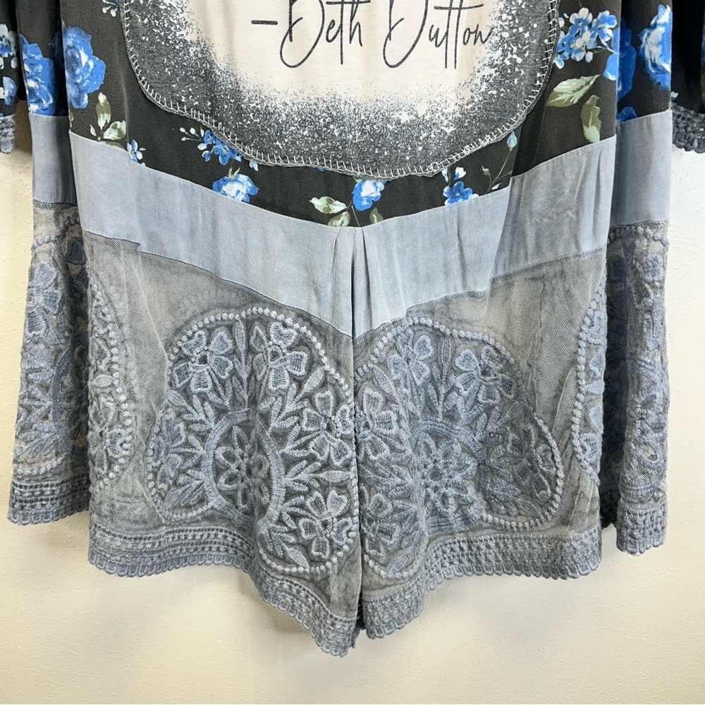 Floral Plus Size Upcycled Beth Dutton Tunic Blue Lace Plus Size 22W Western Boho - Picture 6 of 13